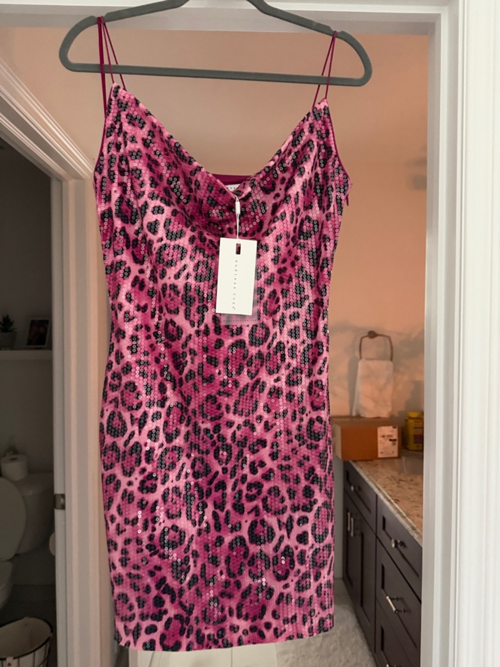 Hot Pink Leopard Sequin Slip Dress